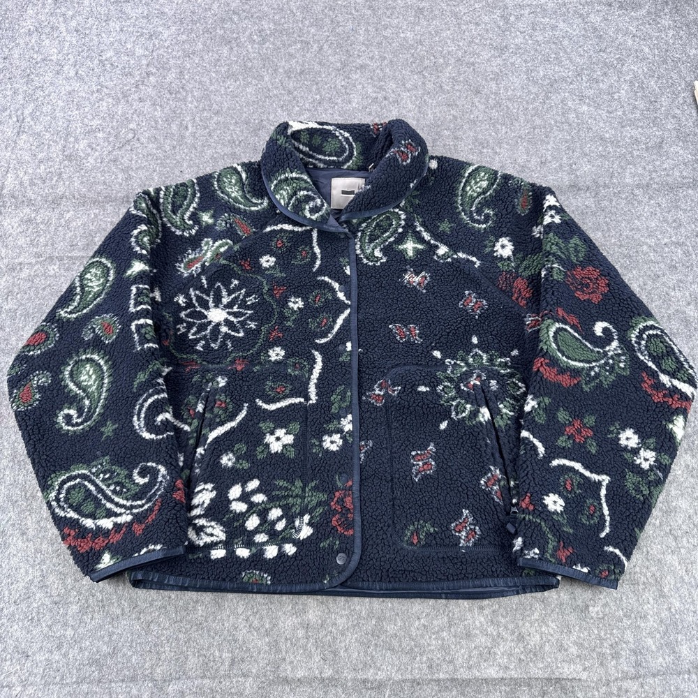 Kith & Kin Pinehurst Jacket Mens Small Blue Sherpa Fleece Paisley Bomber Snap